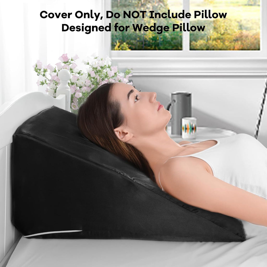 HOMBYS Satin Bed Wedge Pillow Cover Silky & Smooth Wedge Pillowcase 1 Pack 24x24x8, Soft & Breathable, Removable & Machine…