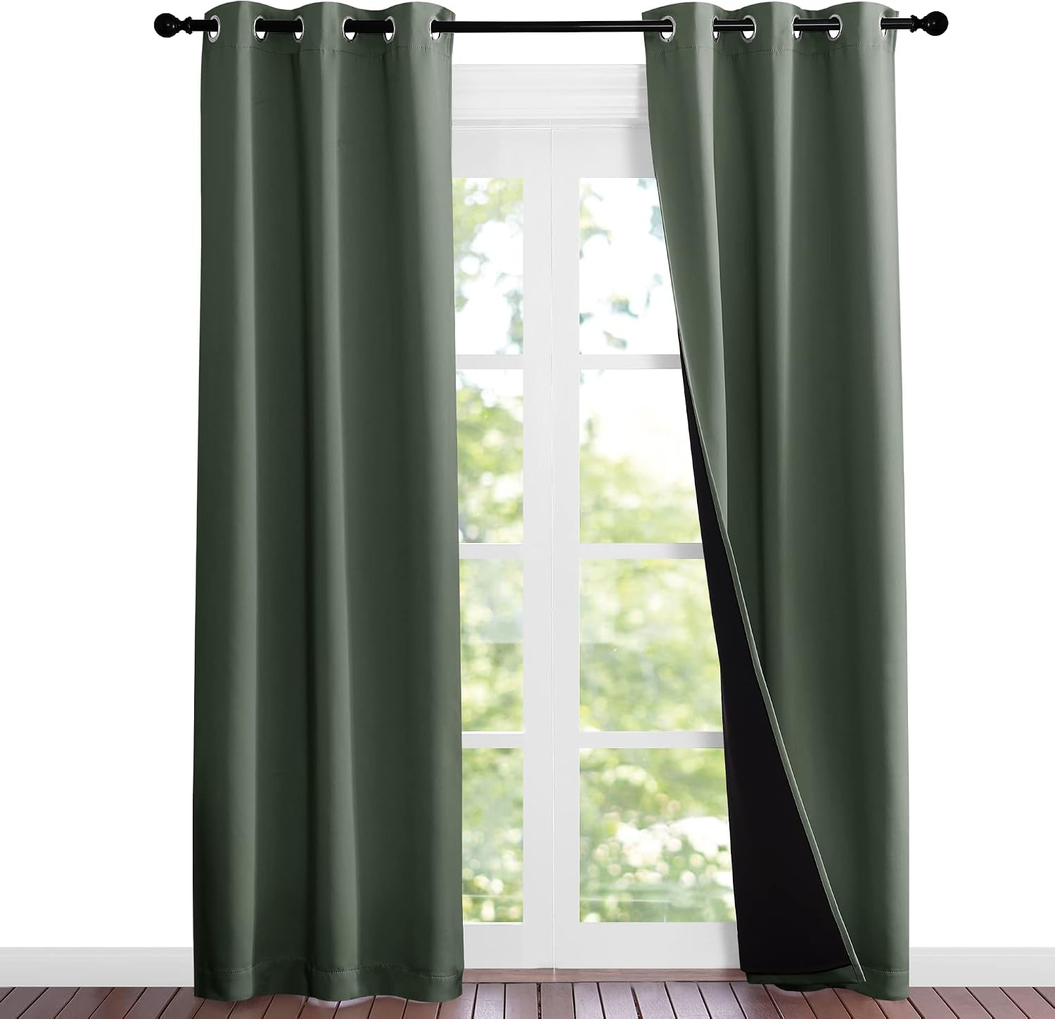 Nicetown Dark Mallard Blackout Curtains 84 inches Long, Full Light Blocking Drapes with Black Liner for Nursery, Noise Reducing Thermal Ins…