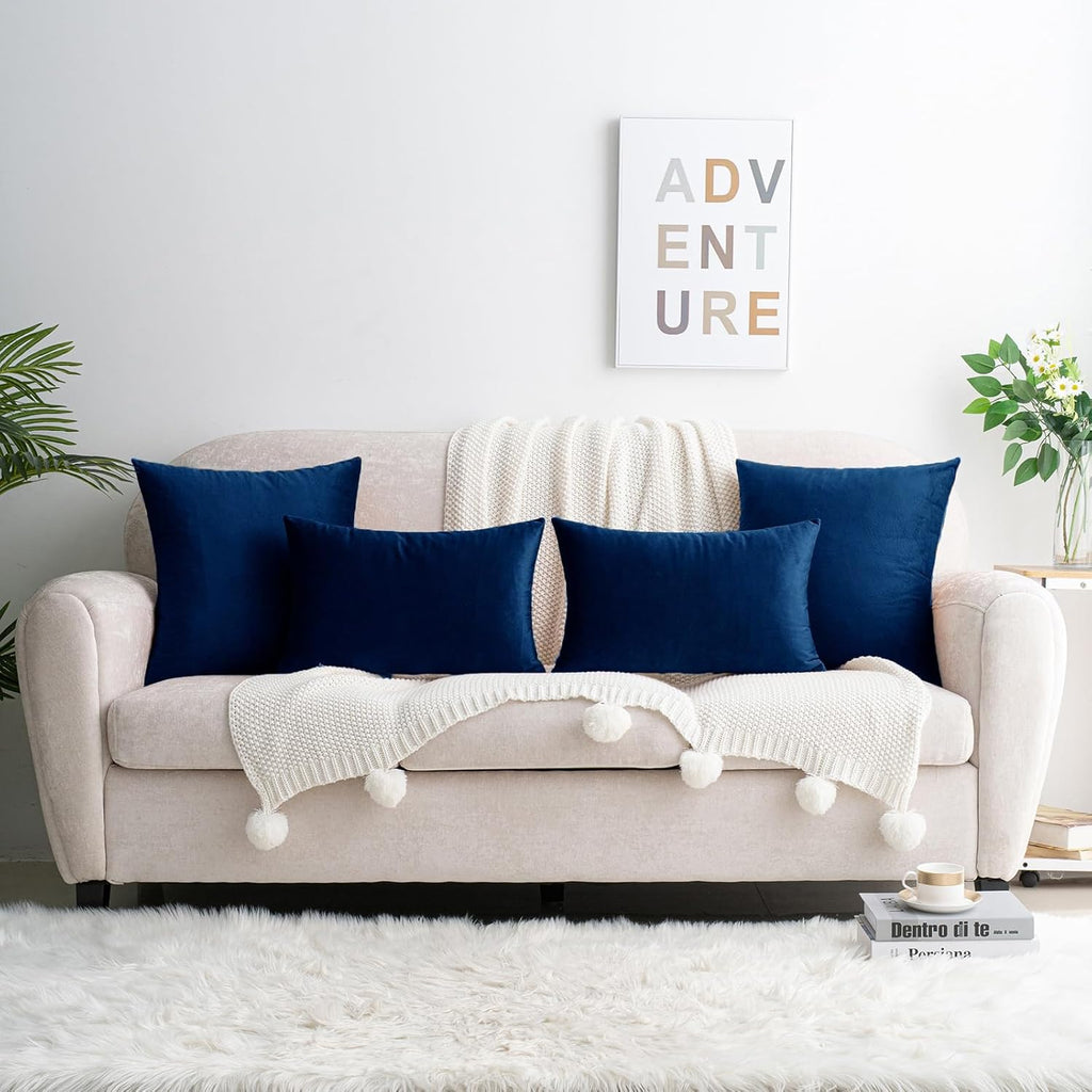 HWY 50 Navy Blue Velvet Throw Pillow Covers 16x16 Inch, Pack of 2 Soft Cozy Solid Decorative Luxury Cushion Cases for Couch Sofa Bed…