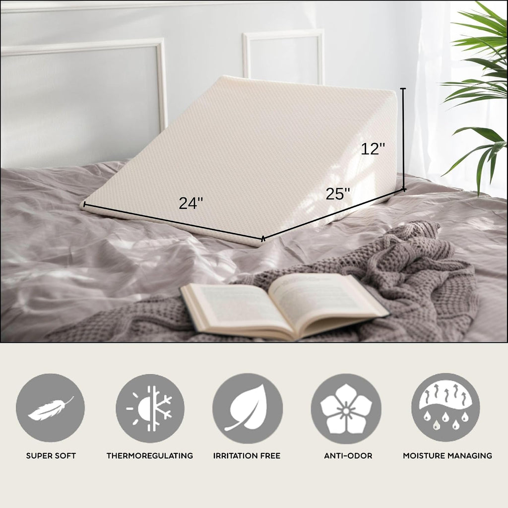 PLANETOFBAMBOO Bamboo Viscose Top Layer Wedge Pillow Case Cover, Moisture-Wicking, Cooling and Breathable Wedge Pillow Cover with Zipper…