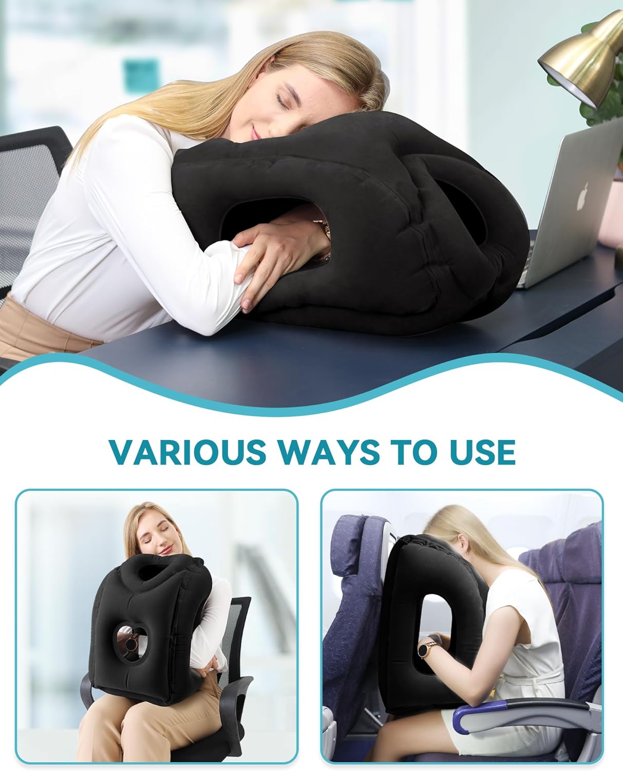 Travel Pillow, Inflatable Airplane Pillow for Sleeping to Avoid Neck and Shoulder Pain, Supports Head and Chin Used for Airplane, Car, Bus…