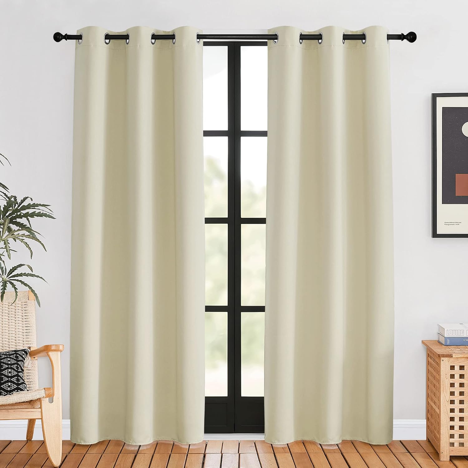NICETOWN Blackout Curtains for Bedroom, Beige, 42 W by 80 L, Set of 2, Thermal Insulated Curtains & Drapes with Grommet Top for Living…