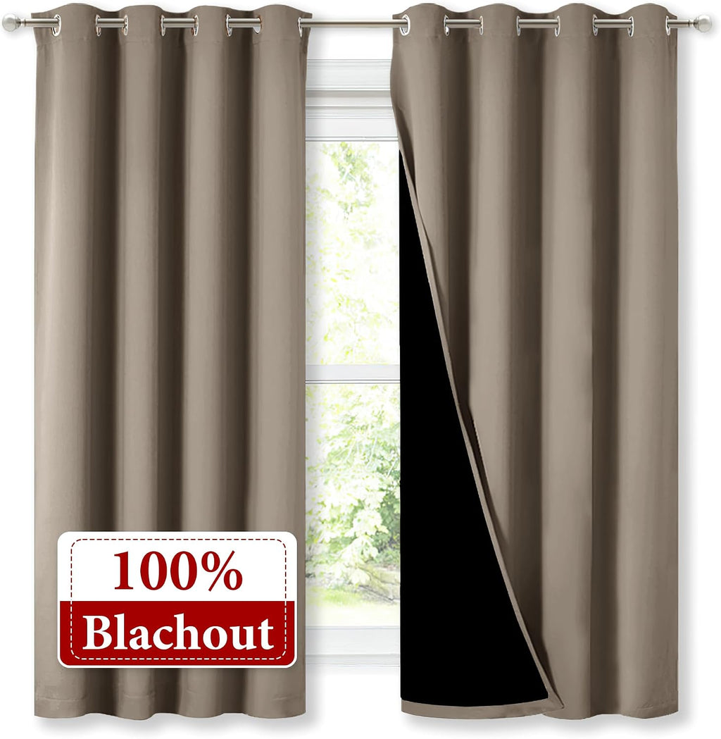 Nicetown 100% Blackout Curtains with Black Liners, Thermal Insulated Full Blackout 2-Layer Lined Drapes, Energy Efficiency Window Draperies…