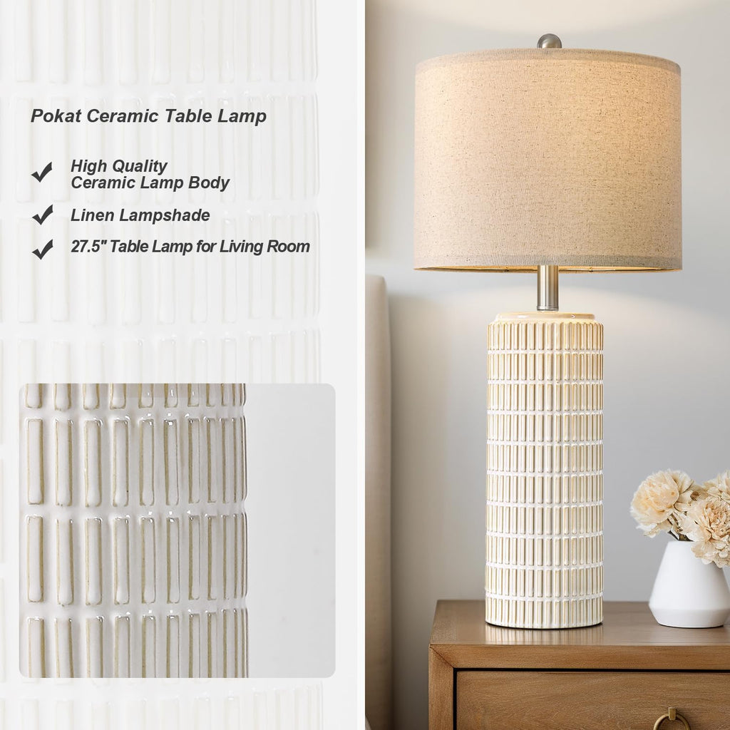 PoKat 27.5'' Tall Table Lamps for Living Room Set of 2, Ceramic Bedroom Lamps for Night Stands, Modern Bedside Lamps for Bedroom Living…