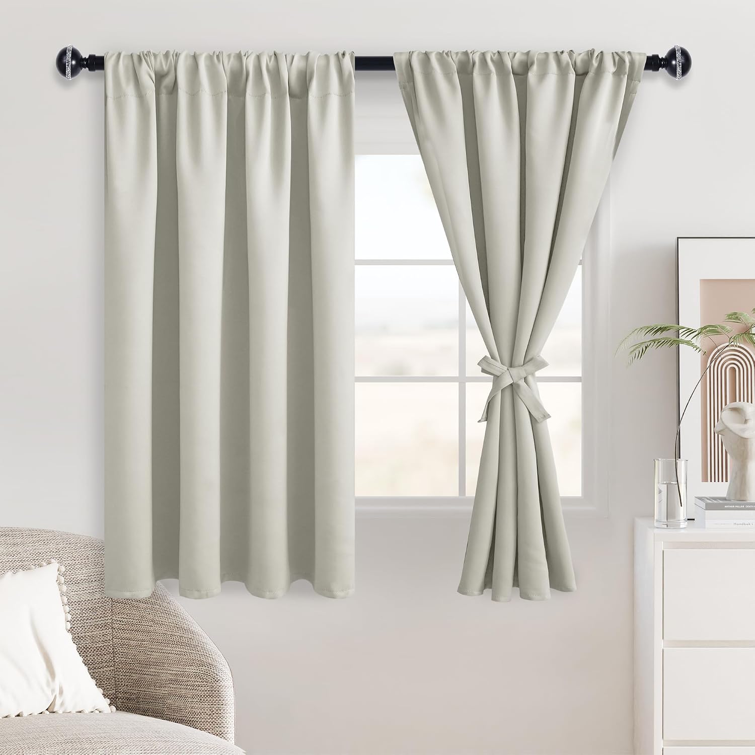 Jiuzhen Blackout Curtains for Bedroom - Thermal Insulated Room Darkening Noise Reducing, 42 x 45 Inch Length Curtains for Living Room, Set…