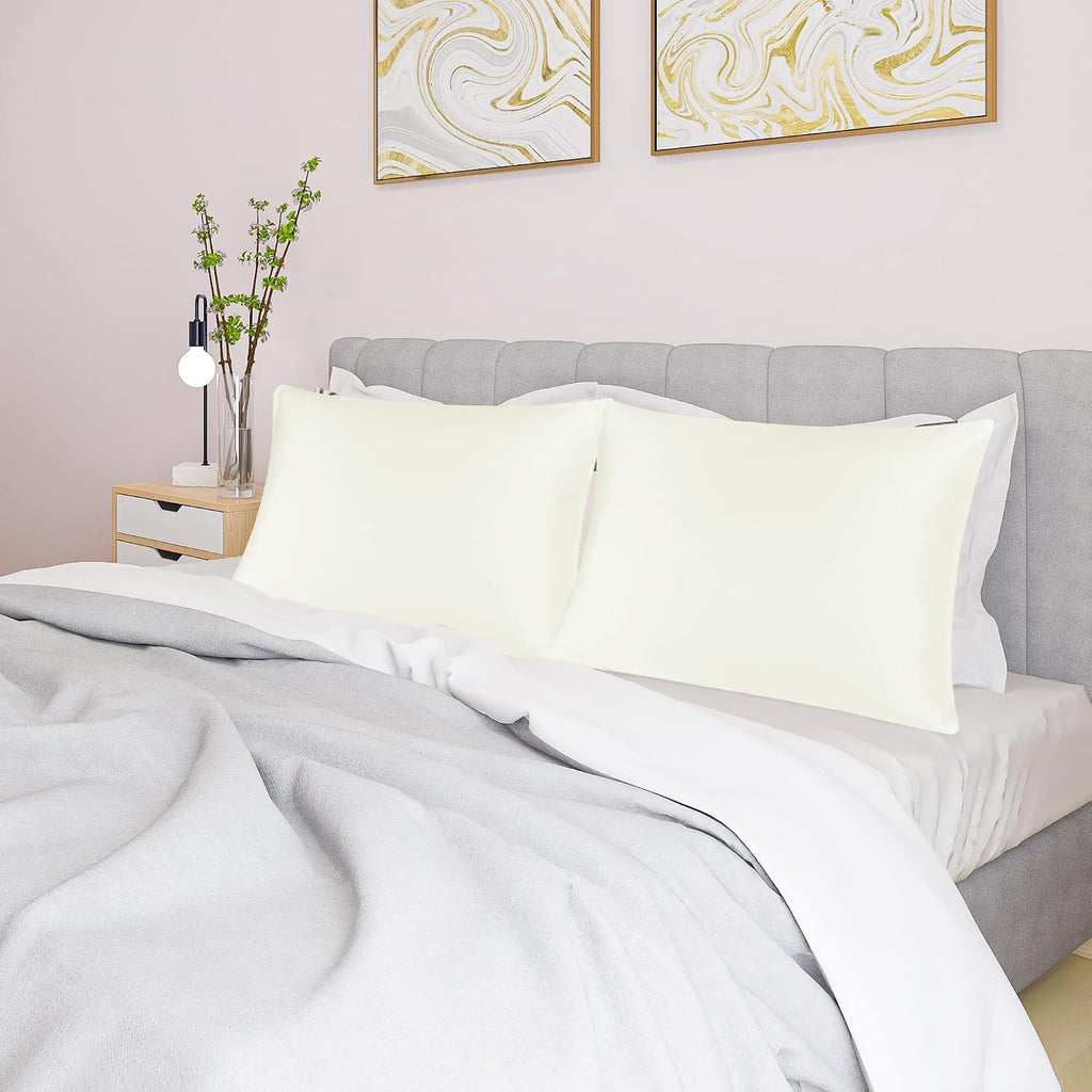 uxcell 2 Pack Silk Satin Pillowcase for Hair and Skin, Cool, Silky, Soft Breathable Pillow Cases King Size 20x36 Inch Sateen Pillowcase Pea…