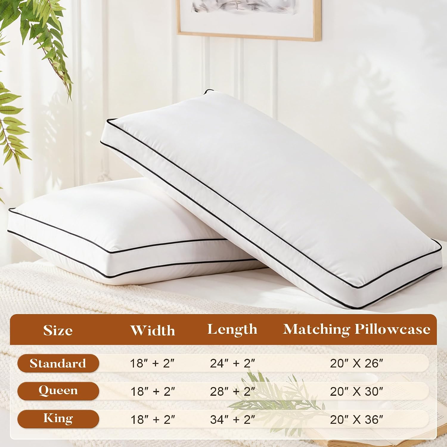 Mosluna Feather Down Pillows Standard Size Set of 2, Hotel Collection Bed Pillows 2 Pack, Medium Firm Pillow for Side, Back or Stomach Slee…