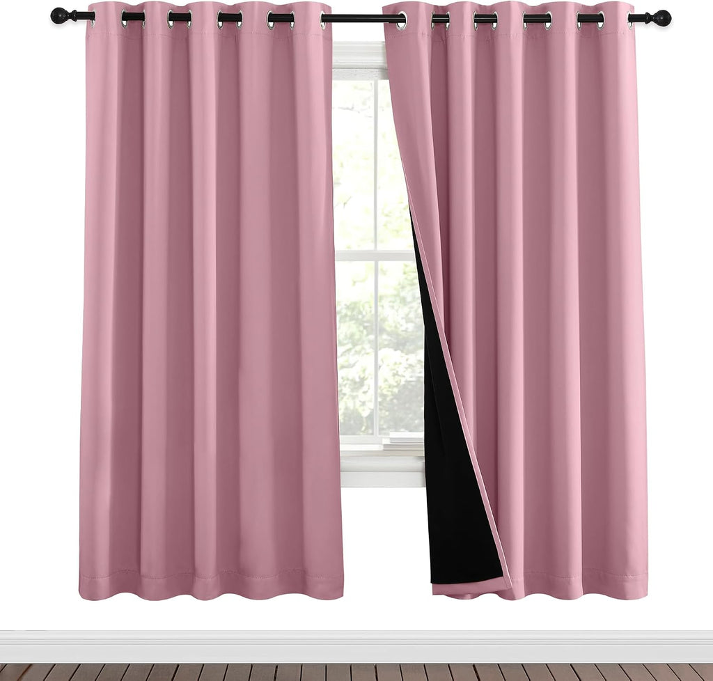 Nicetown Crystal Pink Full Shade Curtain Panels, Pair of Energy Smart & Noise Blocking Out Blackout Drapes for Dining Room Window, Thermal…