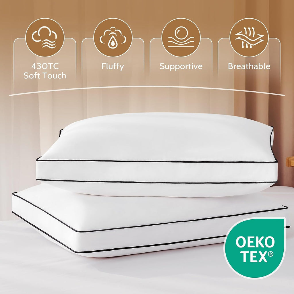 DOWNSTORIA Goose Feather Down Queen Bed Pillows 2 Pack, Luxury Hotel Collection Pillows Set of 2 with Gusset, Down Surrounded Pillow for…