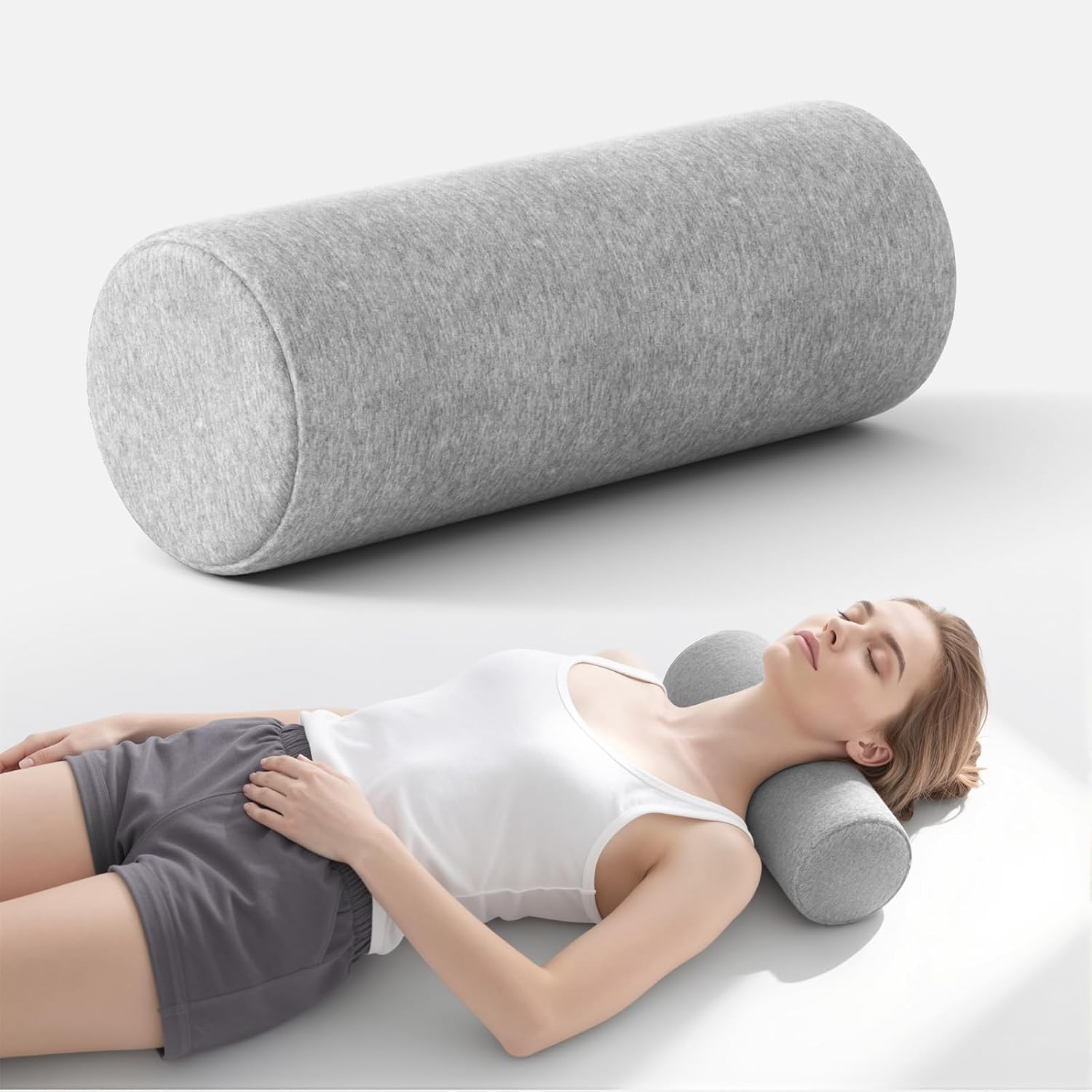 Forcanby Neck Roll Cervical Pillow for Neck - Memory Foam Neck Pillow for Bed | Round Neck Pillows for Sleeping (Grey, Large - 6.0" H) cott…
