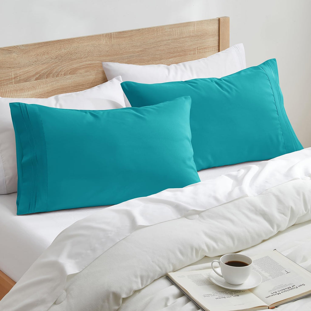 Nestl Teal Pillow Cases Queen Size Set of 2, Soft Queen Pillow Case, 1800 Microfiber Queen Pillow Cases 2, Pillowcases Queen, Envelope Clos…