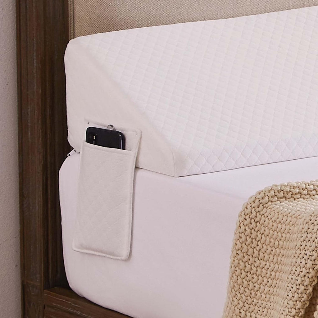 Homemate Full Size(54"x10"x6") Bed Wedge Pillow Stopper - Bed Gap Filler(0-8") - Headboard Pillow - Triangle Bloster Pillow Wedge - White