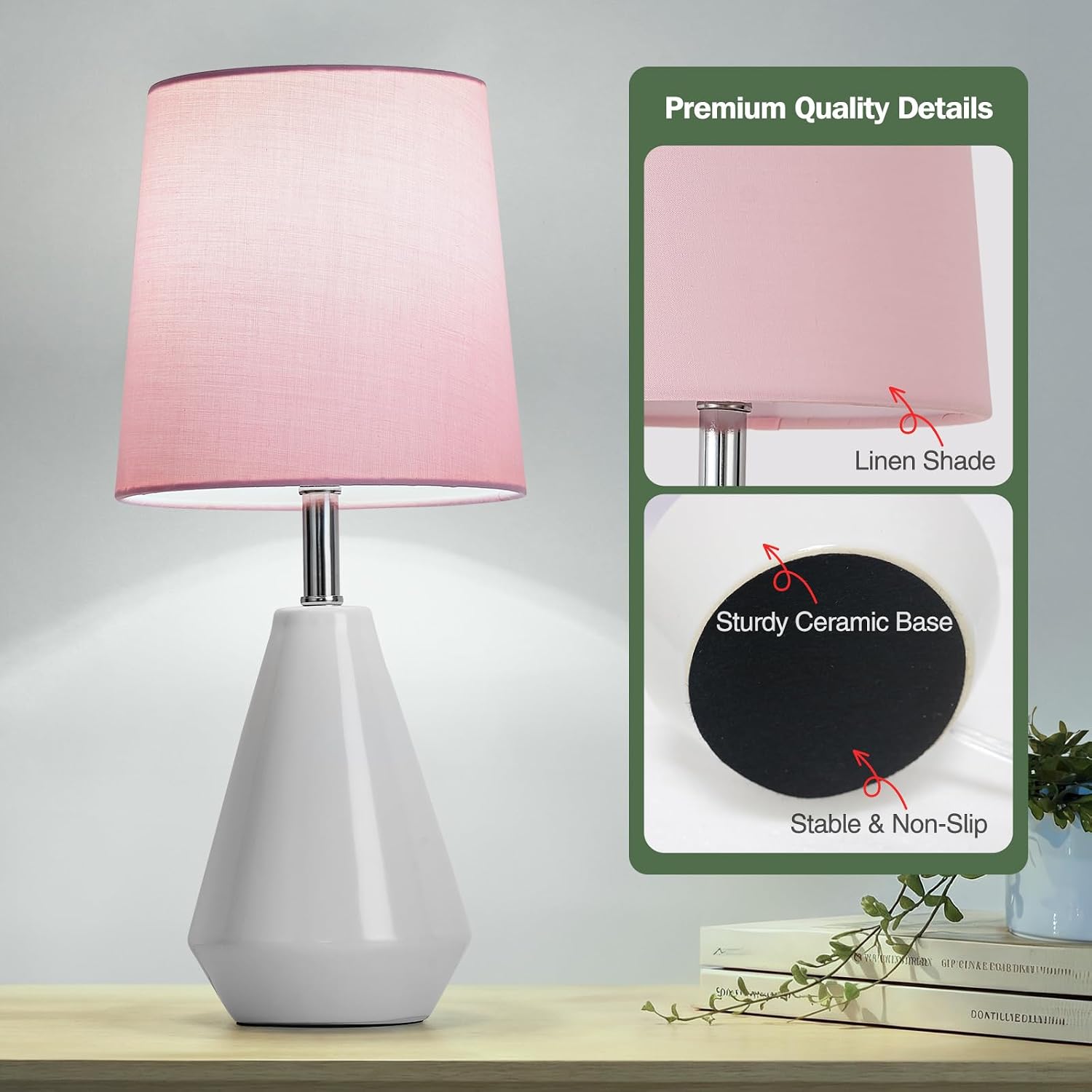 Small Bedside Table Lamp for Bedroom-Reading Desk Lamp Set of 2, with 3 Color Temperatures,15.5" Nightstand Ceramic Lamp with Fabric Shade…