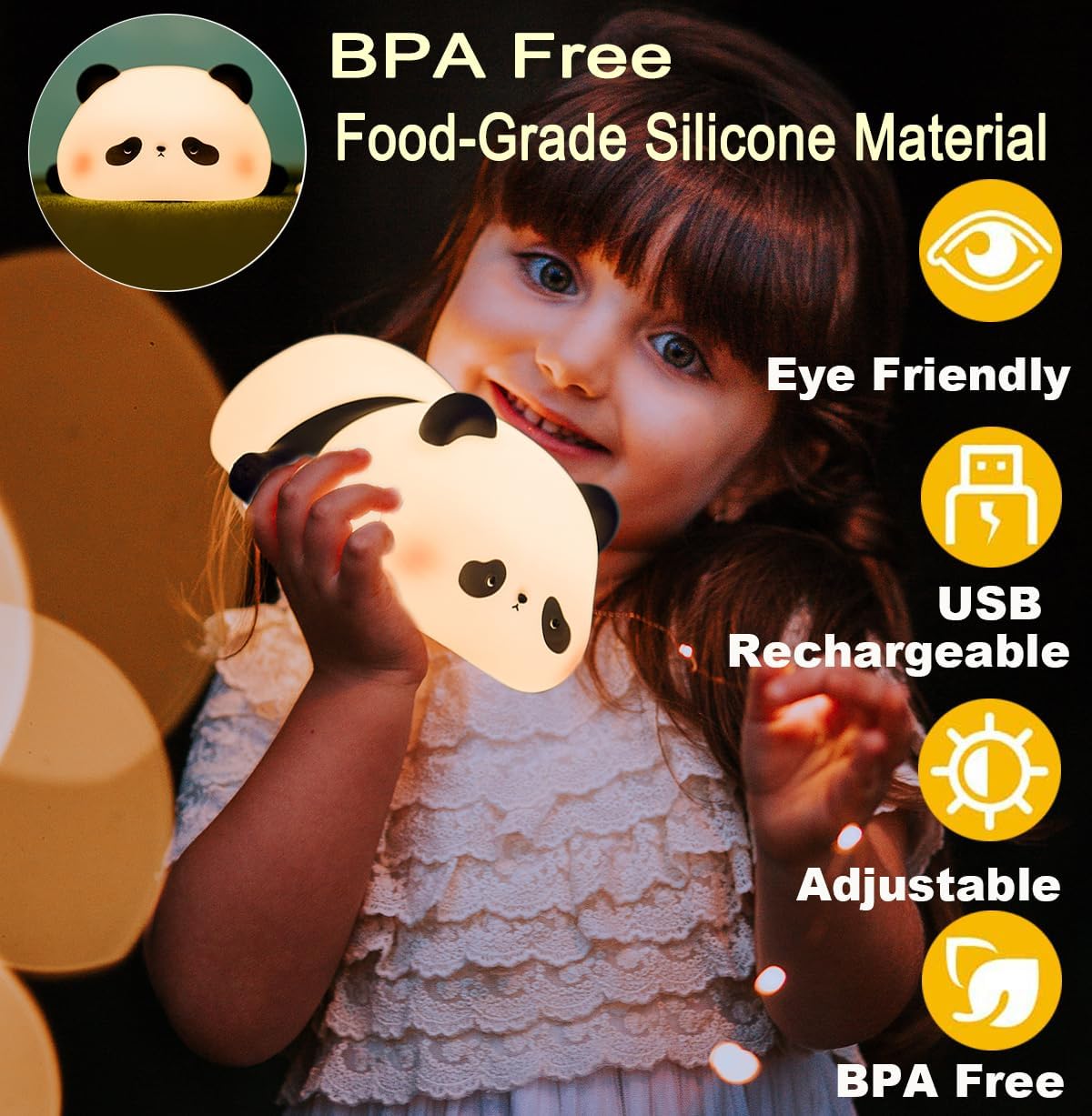DREAMING MY DREAM Cute Panda Night Light, LED Squishy Novelty Animal Night Lamp, 3 Level Dimmable Nursery Nightlight for Breastfeeding…
