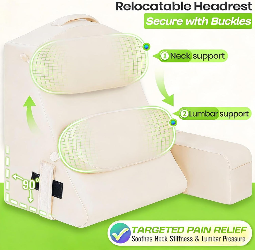Asawesling Reading Pillow for Adults, Back Pillow for Bed Sitting Up, Backrest Pillow for Sitting in Bed, Detachable Arms with Built-in Cup…