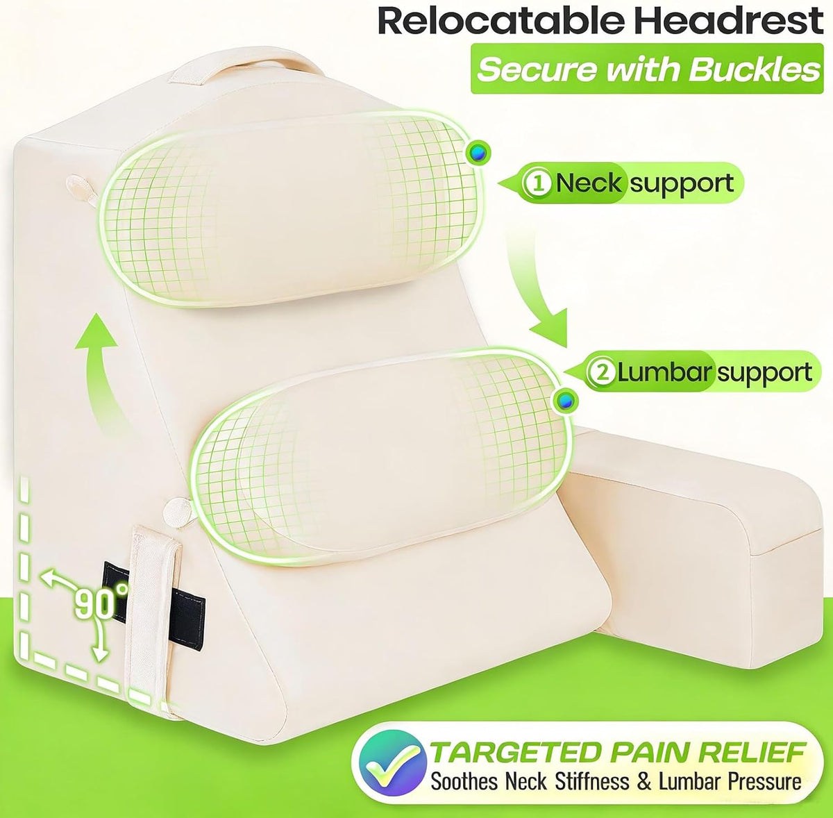 Asawesling 19 INCH Reading Pillow for Adults, Back Pillow for Bed Sitting Up, Backrest Pillow for Sitting in Bed, Detachable Arms with Buil…