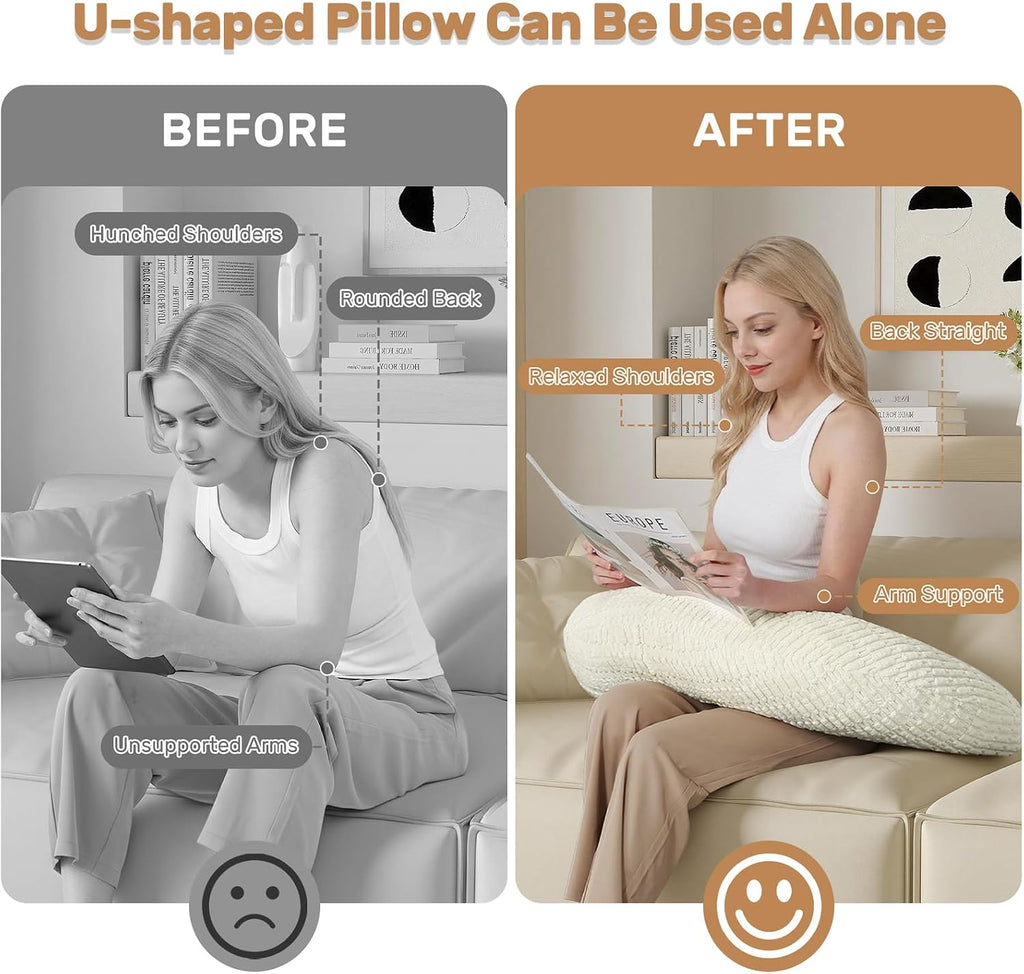 Reading Pillow for Bed, Bed Pillow for Sitting Up, Backrest Pillows with Arms for Adult, Back Support Pillows for Sleeping, Reading and…