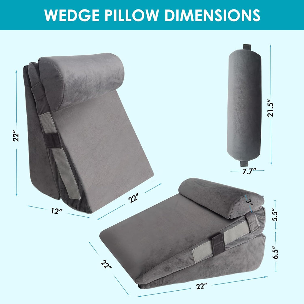 Wgakced 3Pcs Wedge Pillow Set for After Surgery, Acid Reflux Relief, Adjustable Bed Wedge Pillows for Sleeping, Anti Snore, Memory Foam Trian…