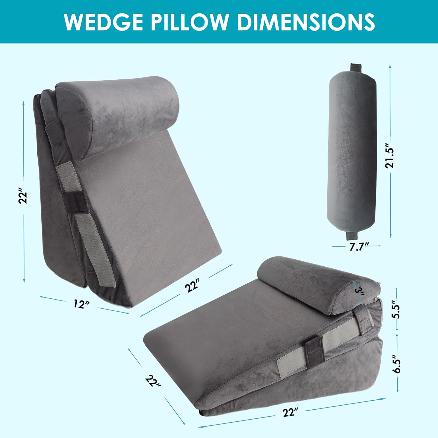 Wgakced 3Pcs Wedge Pillow Set for After Surgery, Acid Reflux Relief, Adjustable Bed Wedge Pillows for Sleeping, Anti Snore, Memory Foam Trian…