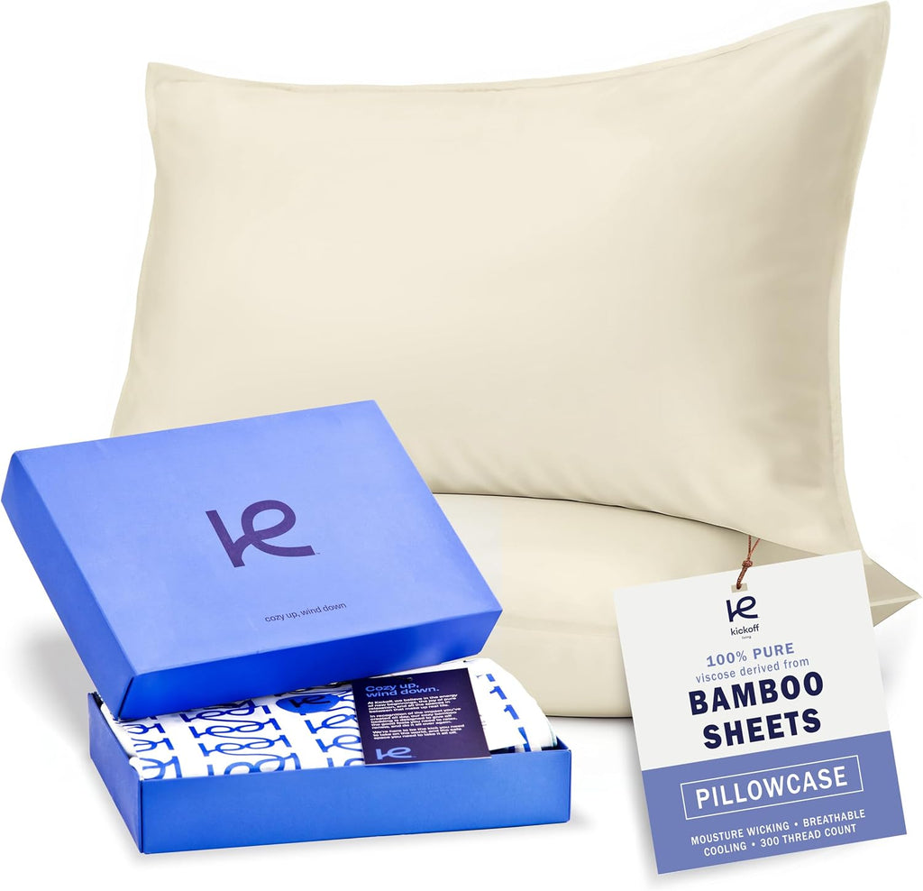 KickoffHome Kickoff Viscose Bamboo Pillowcase, Standard, Set of 2, 100% Organic Hidden Zippered Viscose Bamboo Pillow Case Standard Size, C…