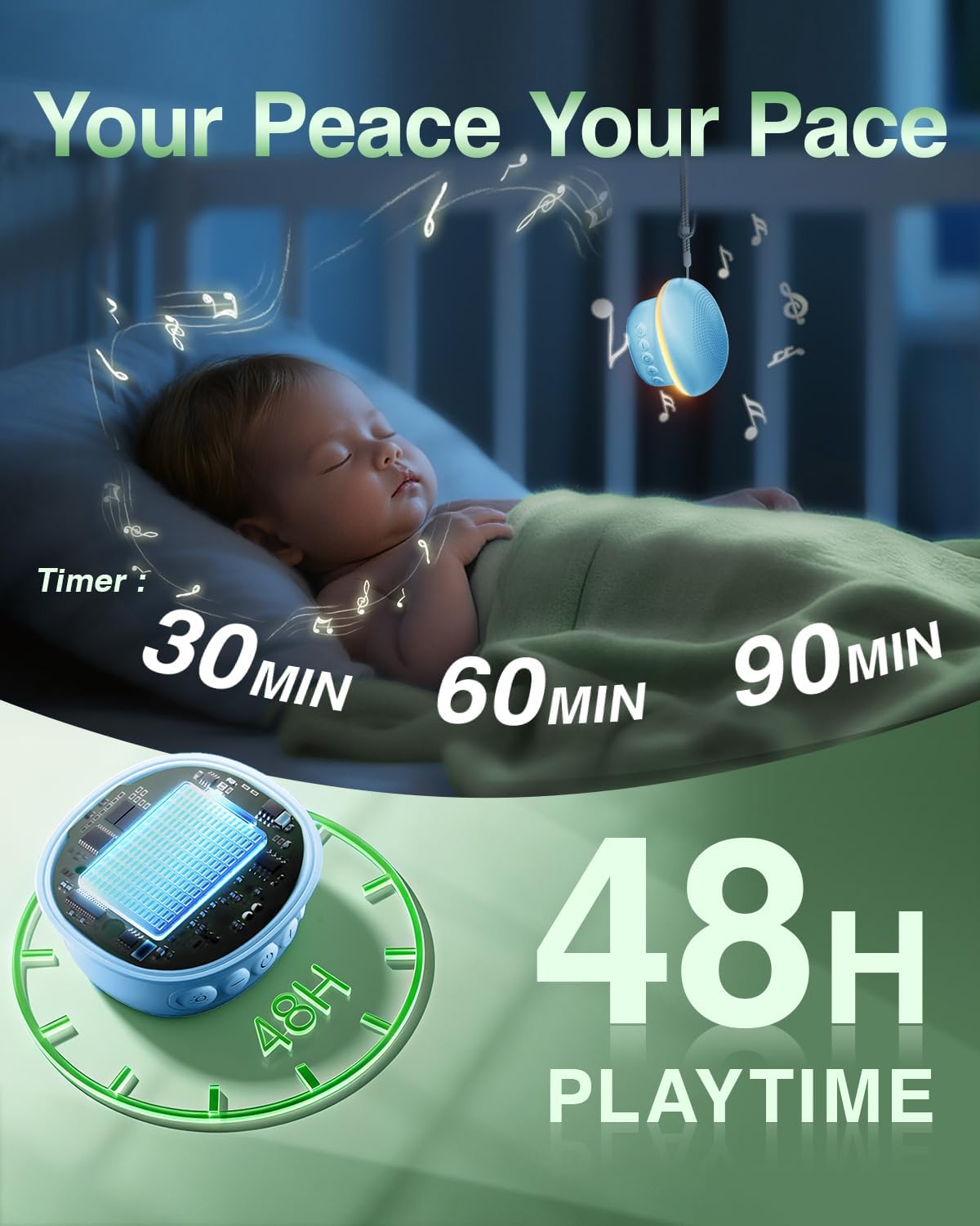 Qobayleo Portable White Noise Sound Machine for Baby, Kids & Adults, 20 Non-Looping Sounds, 48H Playtime, 30 Level Volume, Memory, 3…