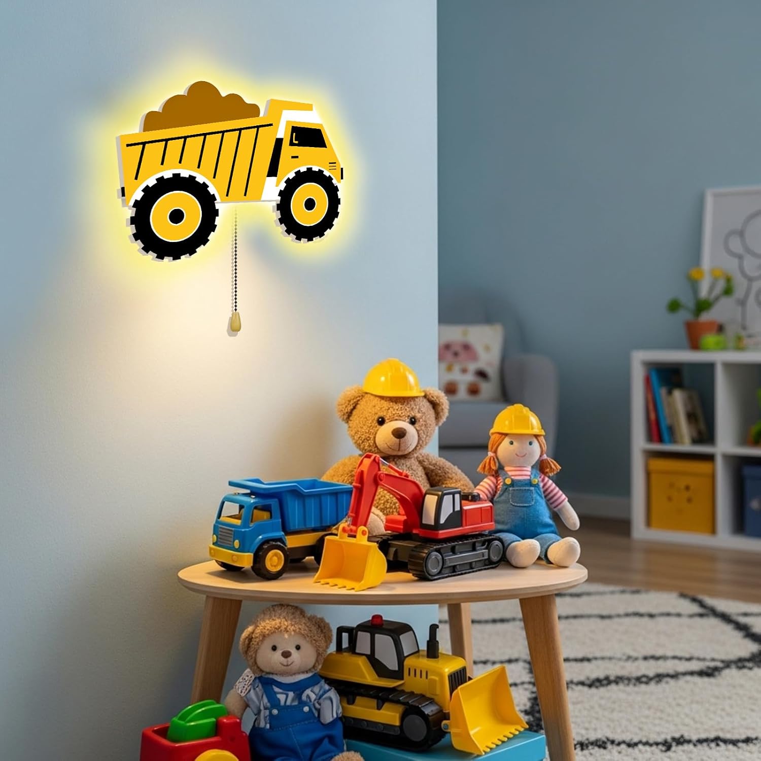 Aurelema Construction Themed Night Light Wall Lamp Sleeping Nursery Lighting Cute Floating Battery Operated Hanging Lamp for Baby Boys…