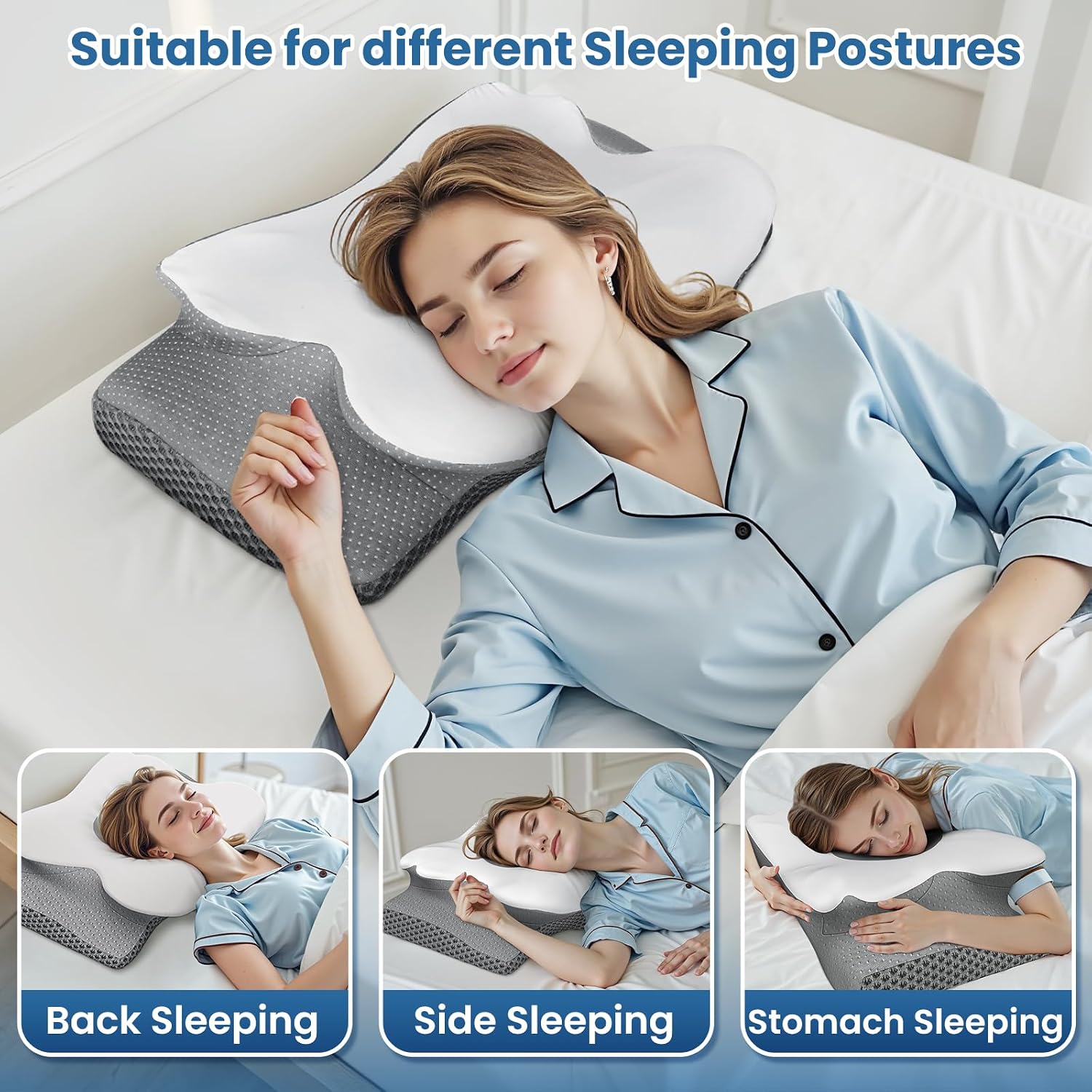 TranquilZone Cervical Neck Pillow for Sleeping – Memory Foam Bed Pillow for Neck Support, Orthopedic Contour for Side & Back Sleeper…