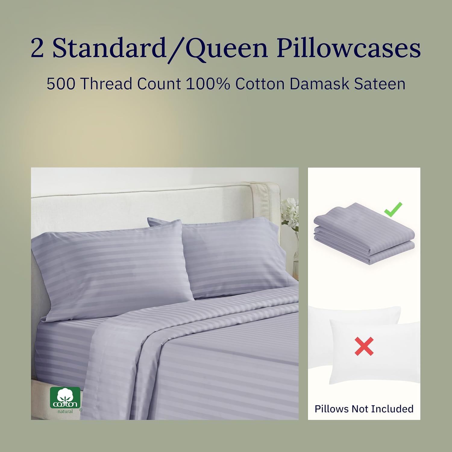CALIFORNIA DESIGN DEN Soft & Silky 500 Thread Count 100% Cotton is Cool & Smooth, Standard Pillows Cases Set of 2 Fits Standard & Queen…