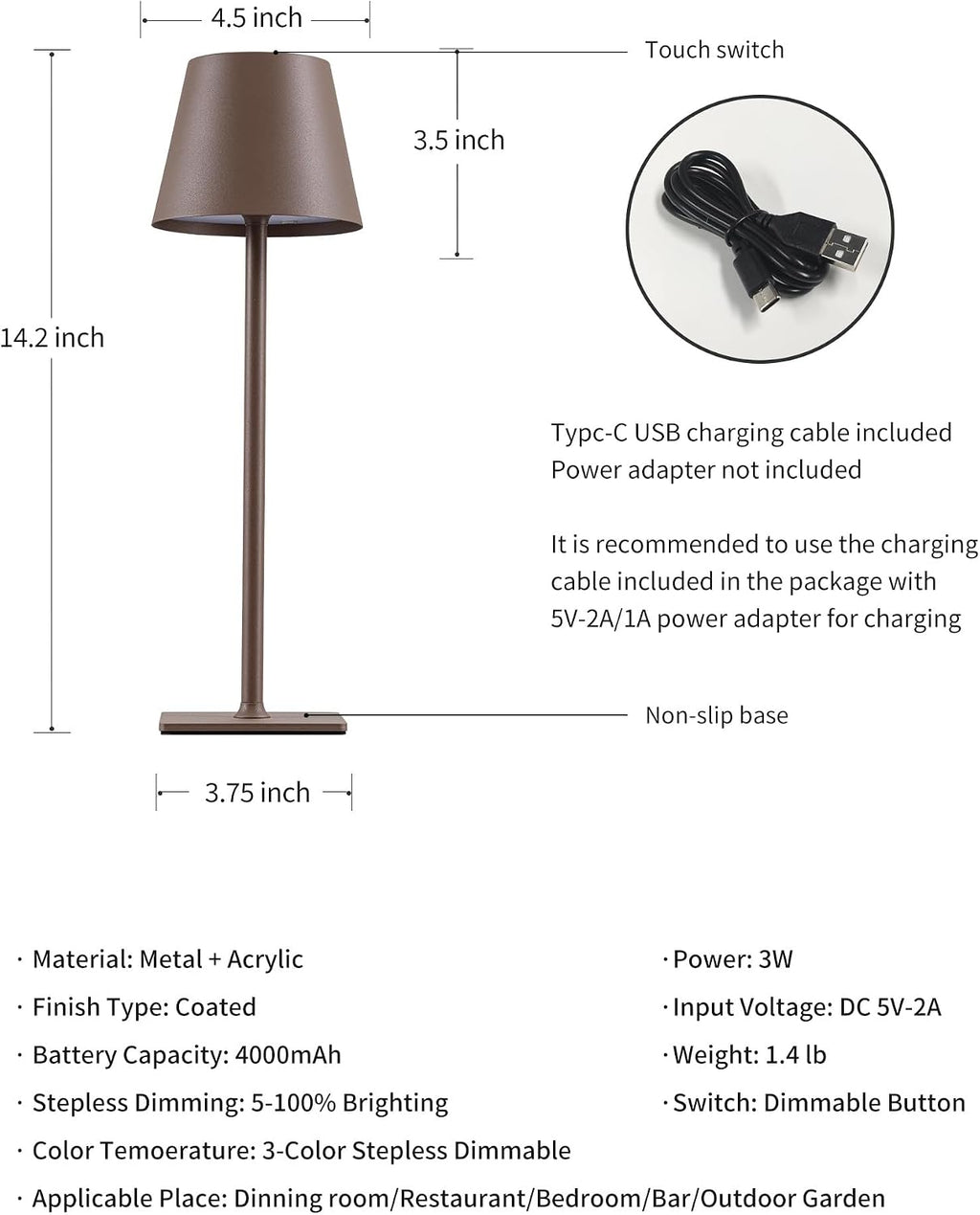 KDG 2 Pack Cordless Table Lamp, Portable LED Desk Lamp, 4000mAh Battery Operated, 3 Color Stepless Dimming Up, for…