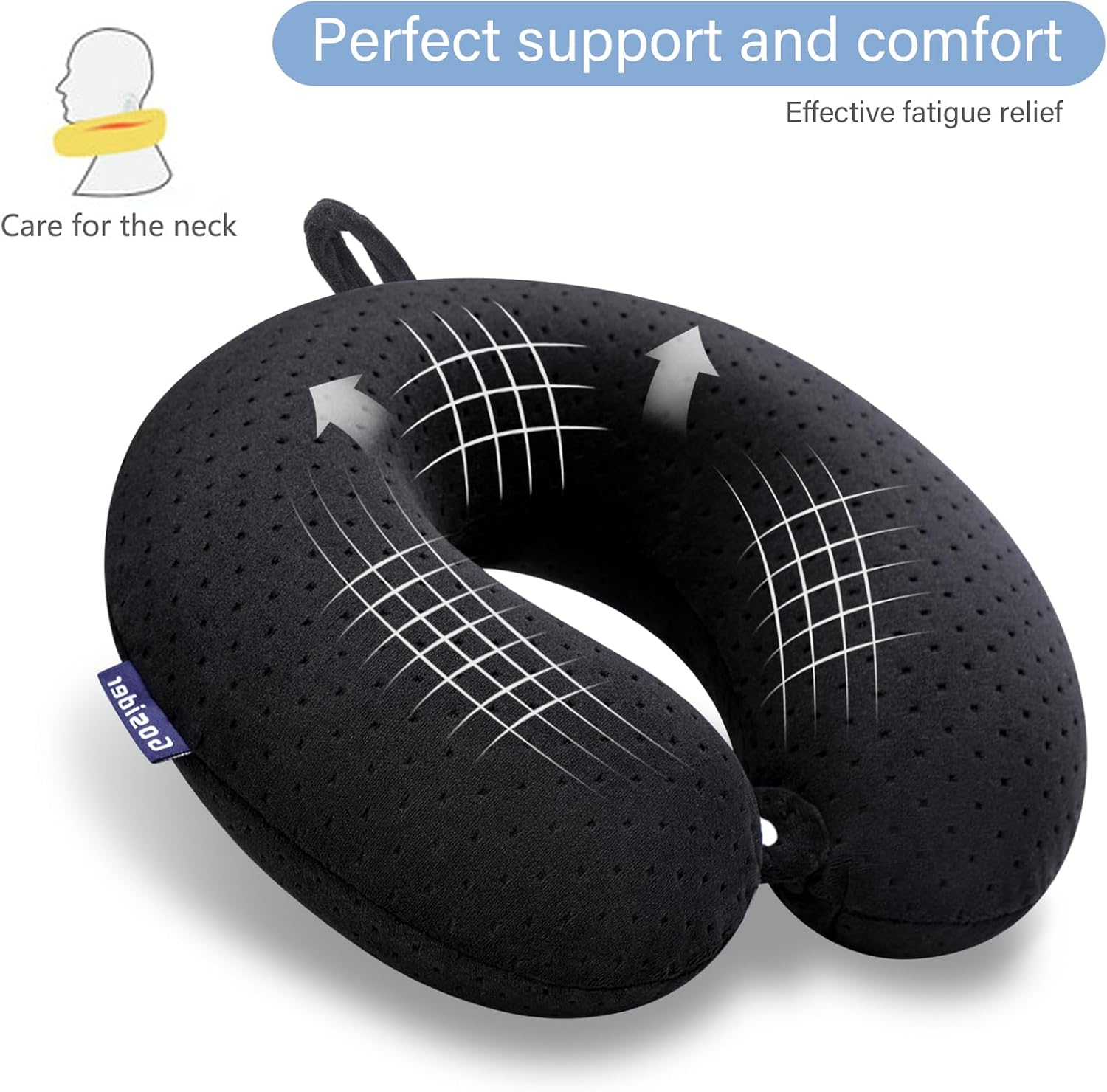 Black Travel Neck Pillow Memory Foam Airplane Pillow for Neck and Head Support Soft Portable U Shape Neck Pillow for Plane, Car & Home…