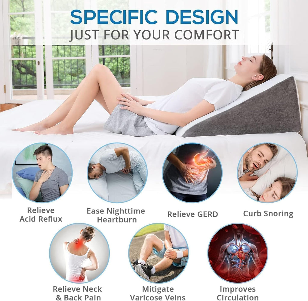 Sasttie Wedge Pillow, 12 Inch Memory Foam Bed Wedge Pillow for Sleeping, Acid Reflux, Back Pain, Post Surgery, and Snoring, Designed with W…