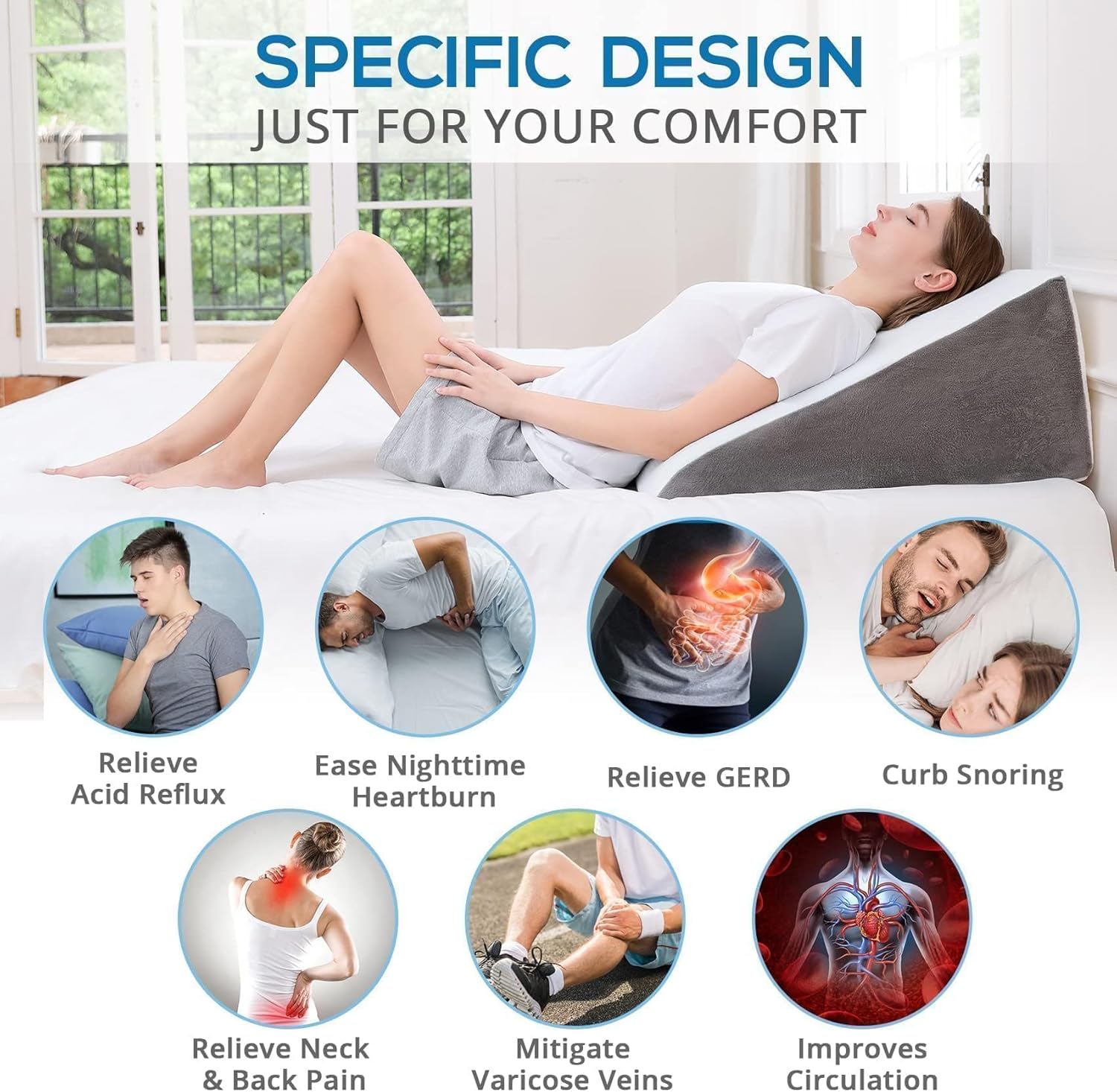 Sasttie Wedge Pillow, 12 Inch Memory Foam Bed Wedge Pillow for Sleeping, Acid Reflux, Back Pain, Post Surgery, and Snoring, Designed with W…
