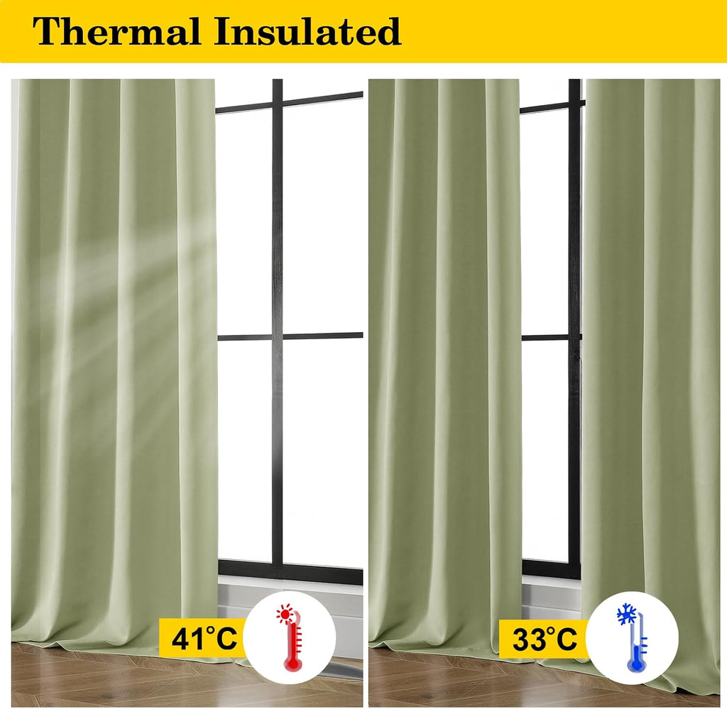 WelvetBLK Sage Green Room Darkening Curtains for Bedroom Living Room 45 Inch Length 2 Panels Set, Soft Solid Thermal Insulated Rod Pocket S…