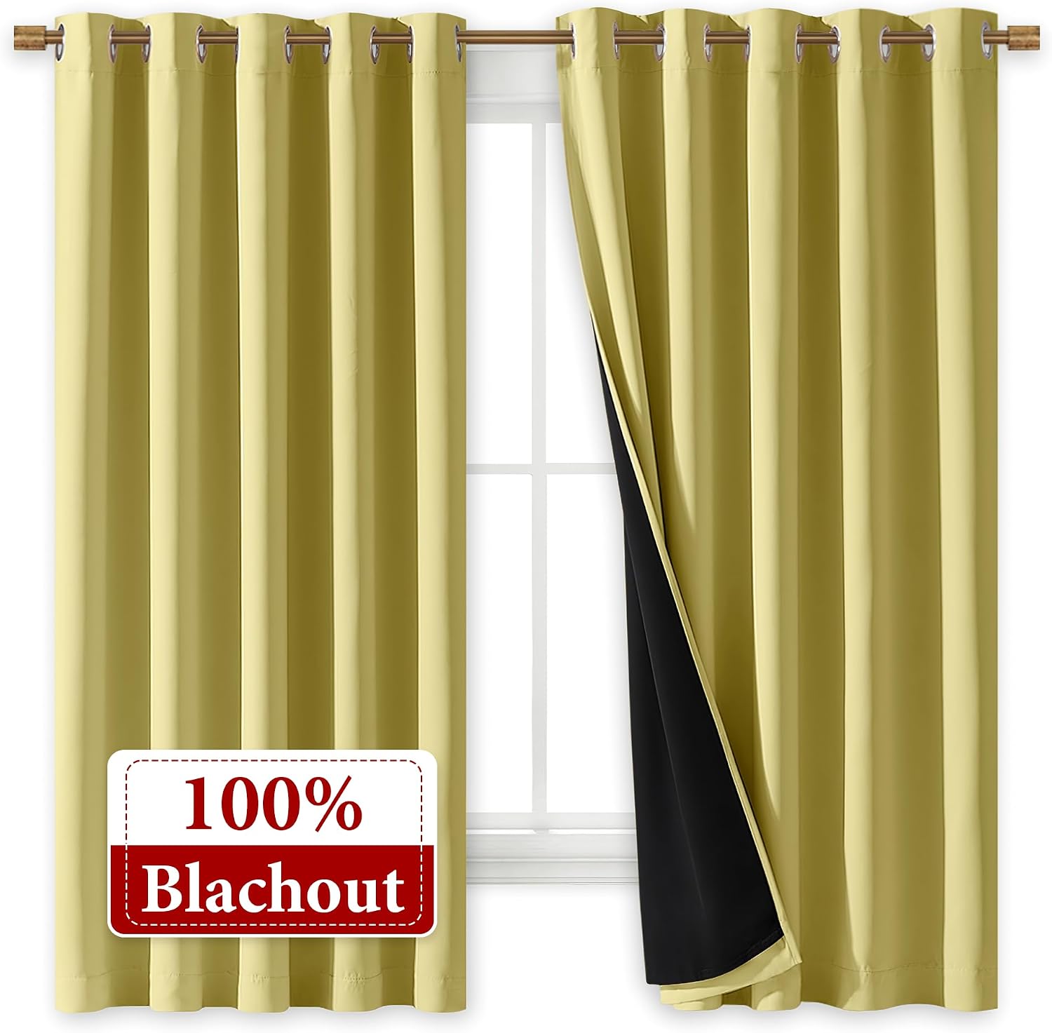 Nicetown 100% Blackout Curtains with Black Liners, Thermal Insulated Full Blackout 2-Layer Lined Drapes, Energy Efficiency Window Draperies…