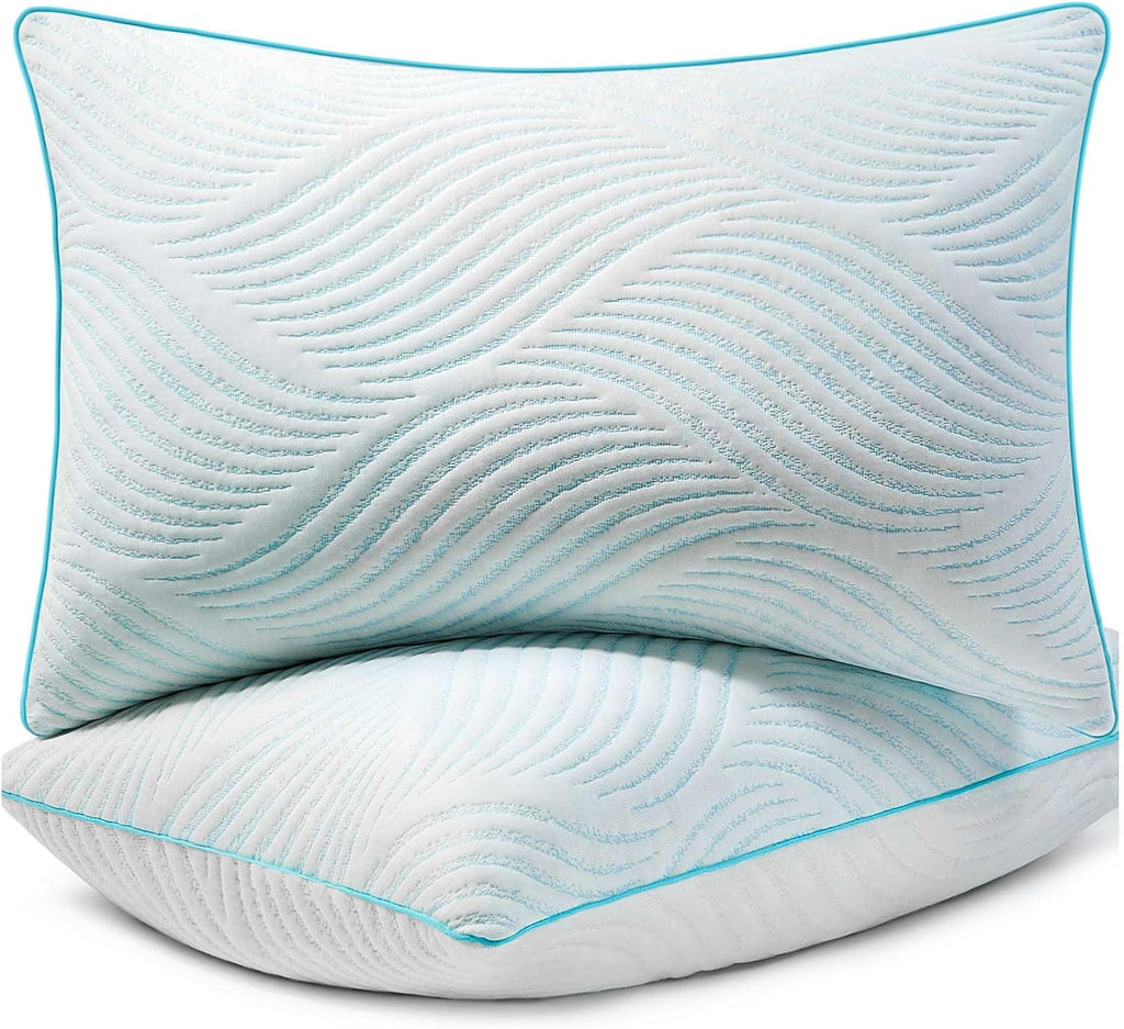 Pillows Standard Size Set of 2 Cooling Memory Foam Pillows for Sleeping Adjustable Medium Firm Back and Side Sleeper
