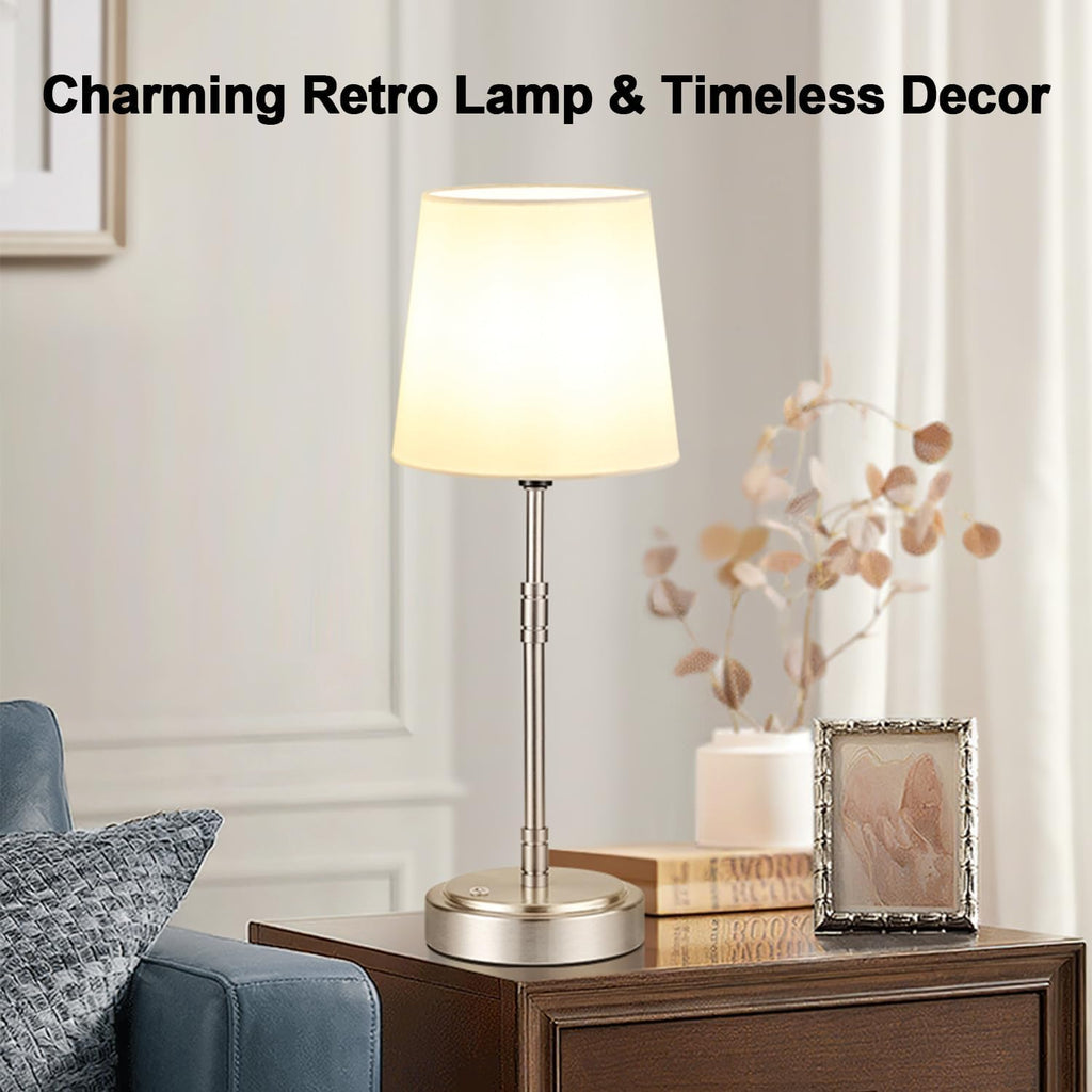Cordless Table Lamps Set of 2 – Battery Operated Lamp with 7500mAh Rechargeable Battery, Stepless Dimmable Vintage Brushed Nickel Touch…