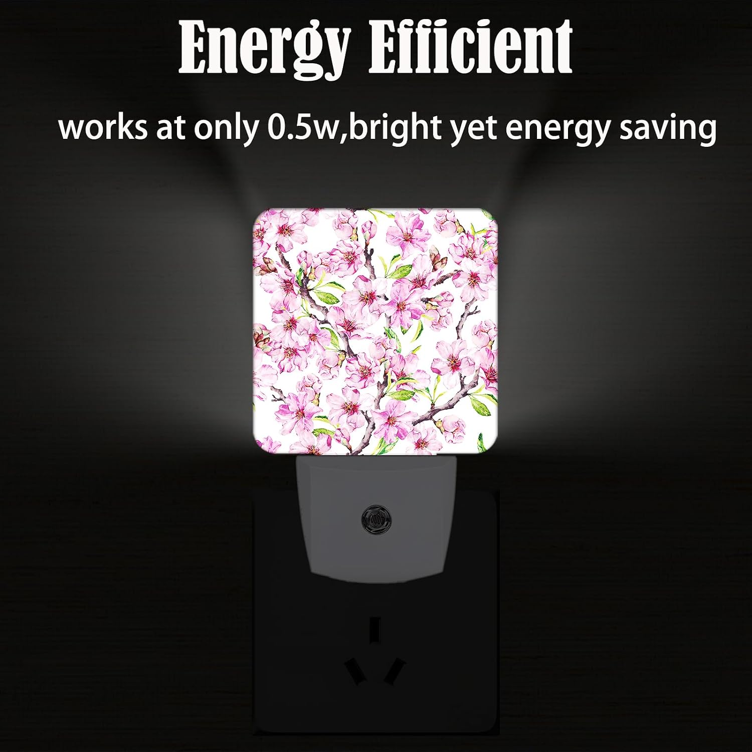 Spring Flowers Blossom Night Light, Plug Into Wall for Boys Girls Bedroom Decorative Square Night Light Lamp 0.5w Sleep Friendly