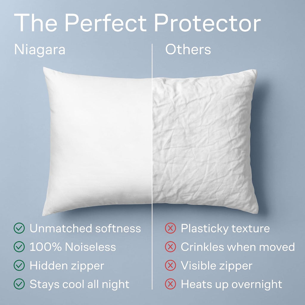 NiagaraSleepSolution 100% Cotton 4-Pack Pillow Protectors with Zipper Queen Size – 100% Resistant to Stains, Dust & Dirt – Washable Covers…