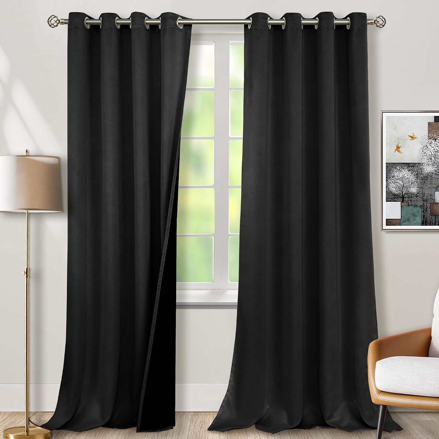 BGment 100% Blackout Curtains 108 Inch Long 2 Panles Set, Thermal Insulated Total Light Locking Soundproof Grommet Curtains & Drapes for Li…