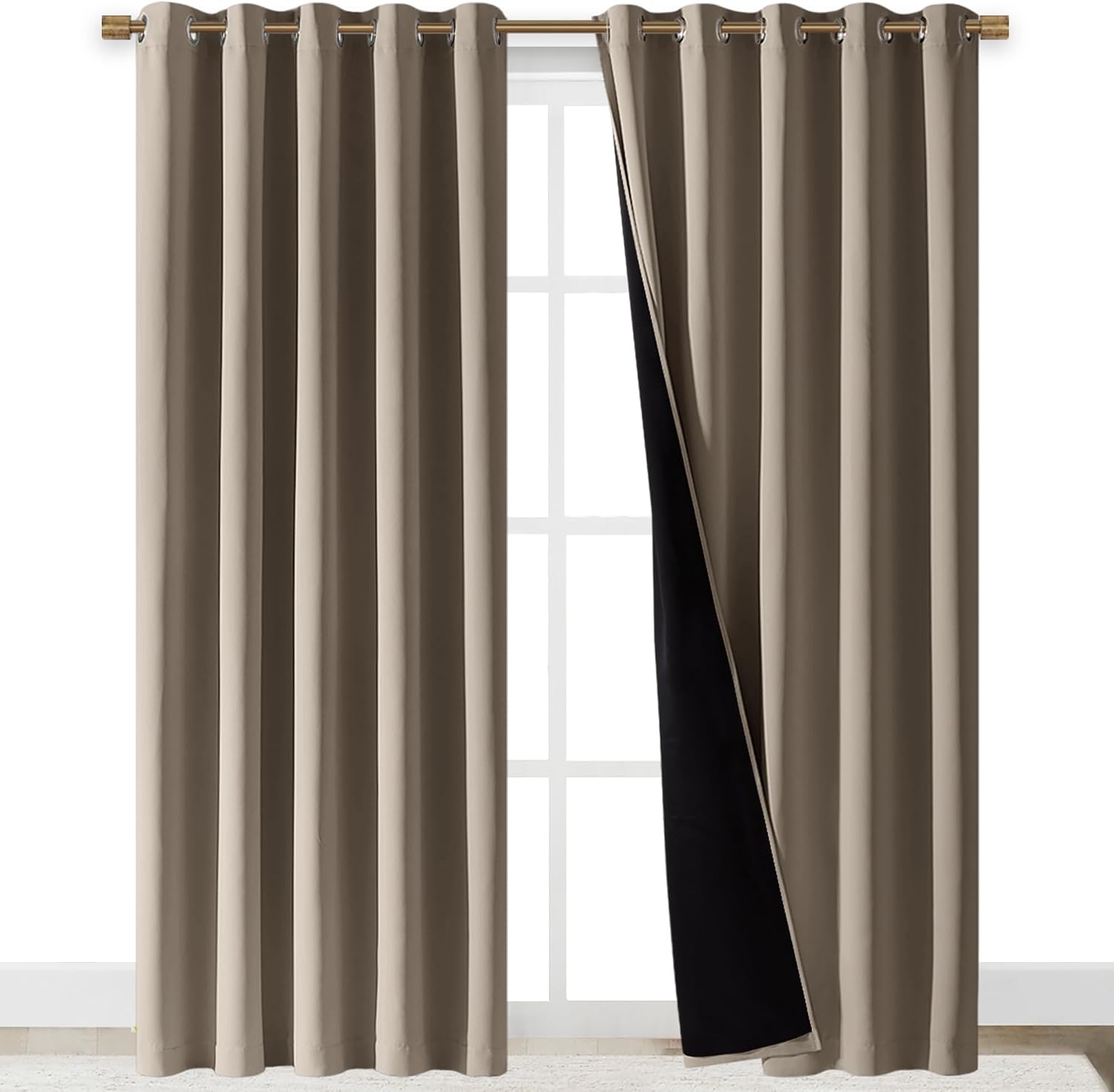 Nicetown Taupe Full Shade Curtain Panels, Pair of Energy Smart & Noise Blocking Out Blackout Drapes for Dining Room Window, Thermal Insulat…