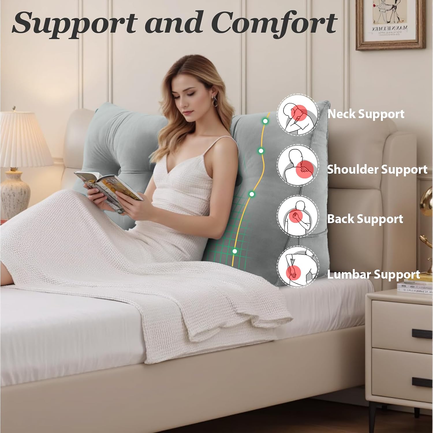 Wedge Pillow Headboard, Bed Wedge Pillow for Headboard, Headboard Pillow Queen, Back Support Cushion for Sitting up in Bed - Features…