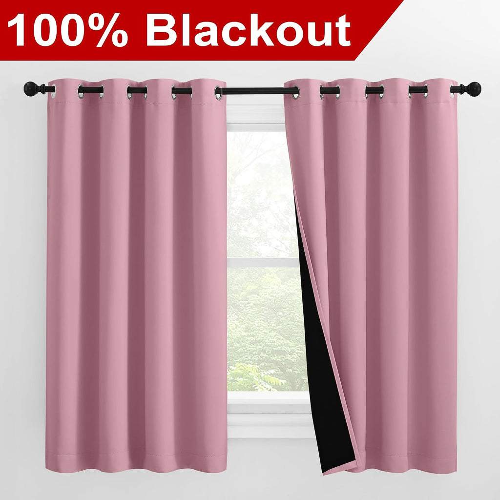 Nicetown 100% Blackout Curtains with Black Liners, Thermal Insulated Full Blackout 2-Layer Lined Drapes, Noise Cancellation Window Draperie…