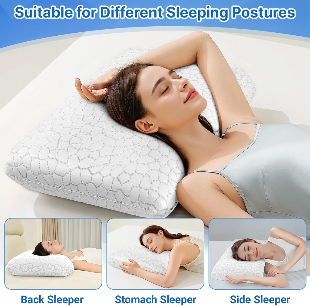 Memory Foam Pillows, Bed Pillow for Side, Back and Stomach Sleepers, Neck Pillow for Sleeping with Removable and Machine Washable Cover…