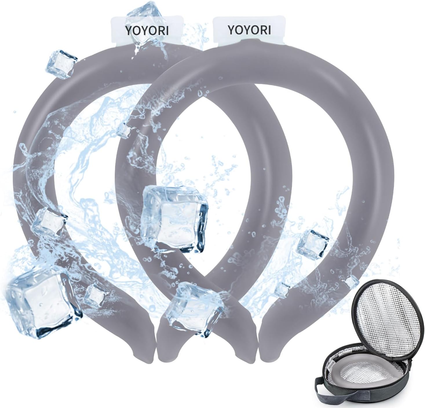 2PCS Neck Cooling Tube with Cold Insulated Bag, Reusable Ice Neck Ring Wearable Body Cooling Products for Summer Heat (Gray*2)