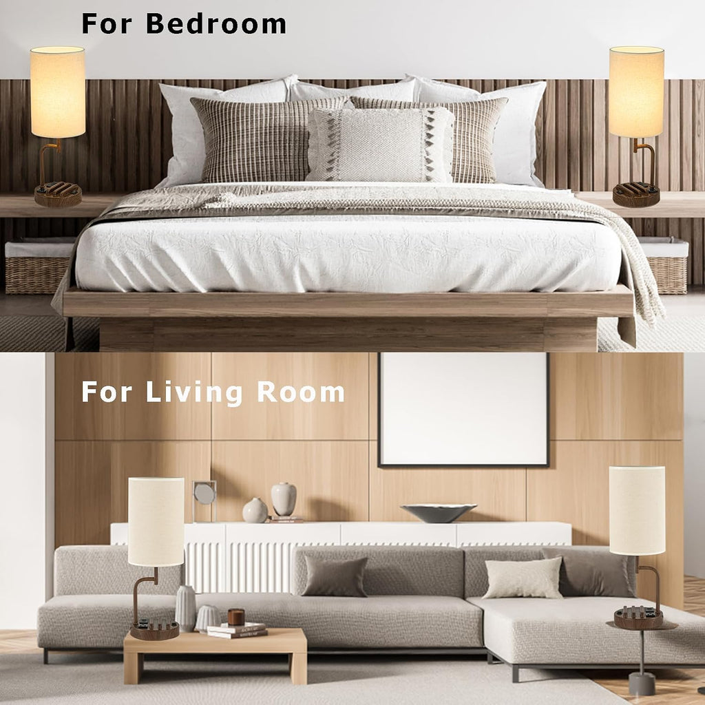 Dreamholder Table Lamp with 3 USB Charging Ports, Modern Desk Lamp with AC Outlet and Phone Stands, Perfect Bedside Lamp for Bedroom…