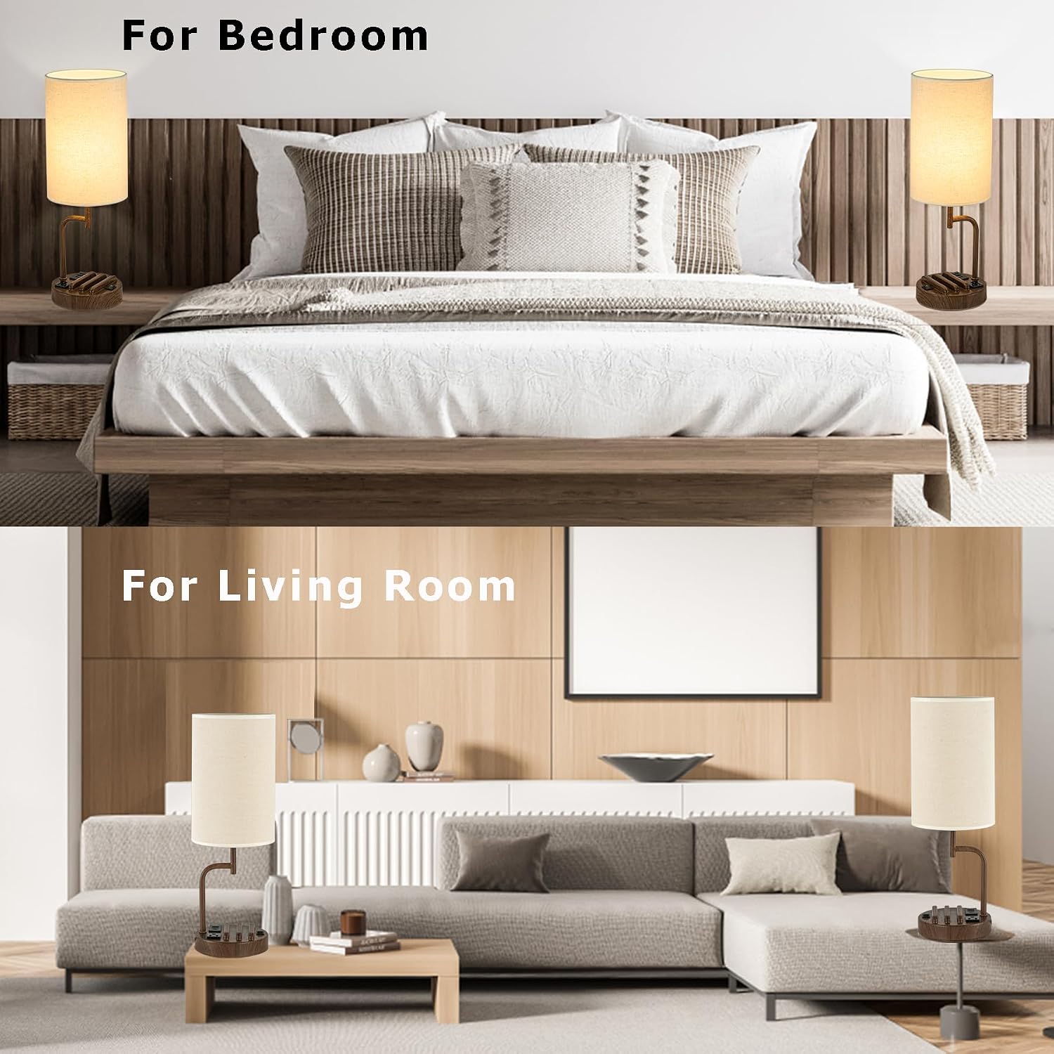 Dreamholder Table Lamp with 3 USB Charging Ports, Modern Desk Lamp with AC Outlet and Phone Stands, Perfect Bedside Lamp for Bedroom…