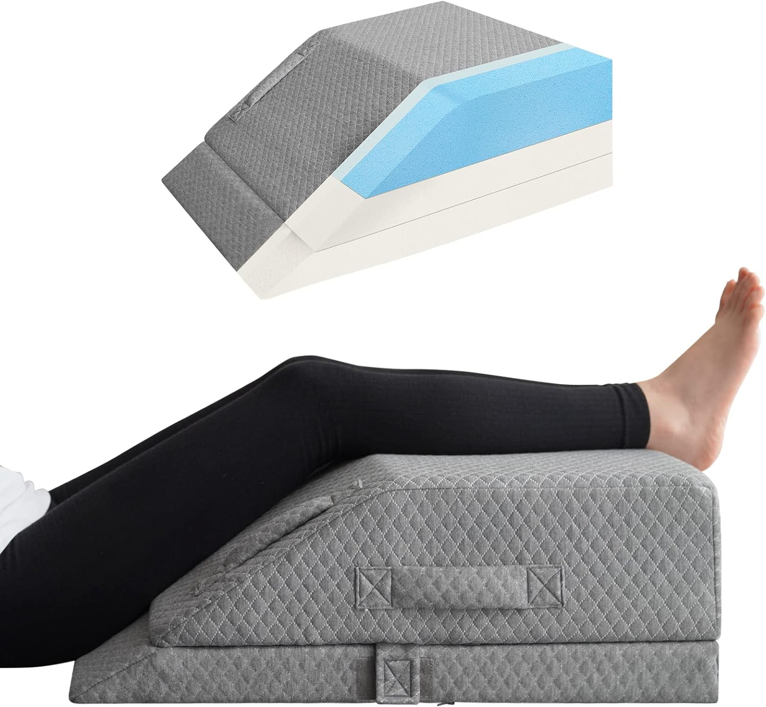 KingPavonini Adjustable Leg Elevation Pillows for Swelling, Cooling Gel Memory Foam Wedge Pillows for After Surgery, Sciatica Back Knee Hip…