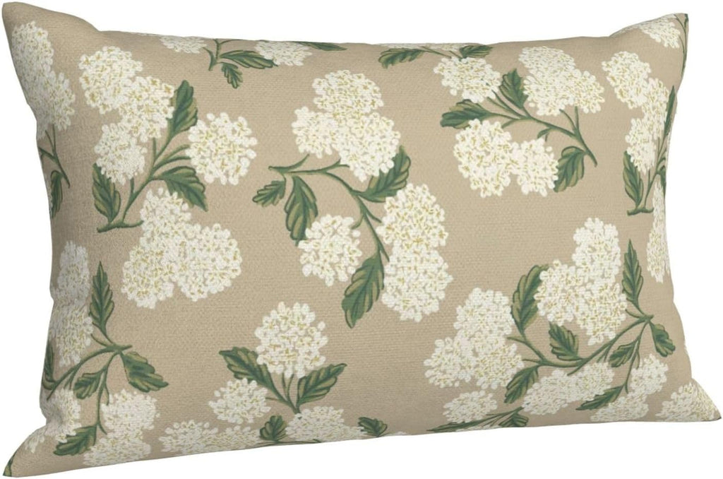 Beige Spring Pillow Covers 12x20 Inch 2 Pcs Khaki Green Hydrangea Flower Decor Throw Pillows Vintage Floral Seasonal Summer Outdoor…