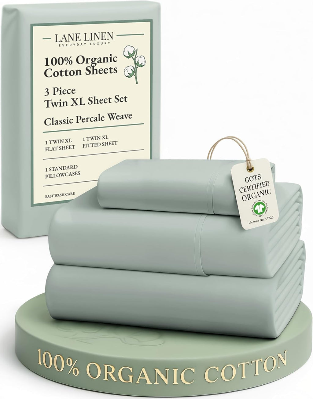 LaneLinen LANE LINEN 100% Organic Cotton Extra Long Twin Sheet & Pillowcase Sets, 15" Deep Pocket Fully Elasticized, Naturally Temperature…