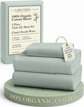 LaneLinen LANE LINEN 100% Organic Cotton Extra Long Twin Sheet & Pillowcase Sets, 15" Deep Pocket Fully Elasticized, Naturally Temperature…